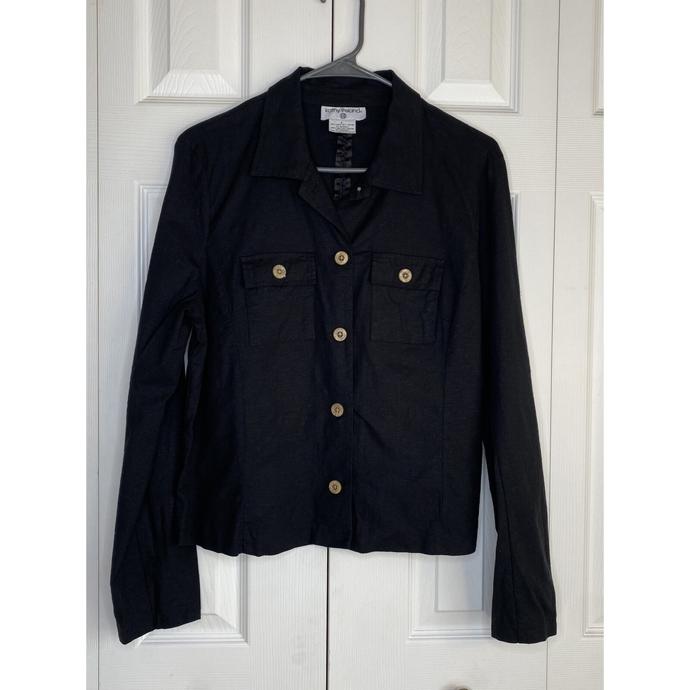 Kathy Ireland Shirt Shacket Linen Blend Lightweight Layering Vintage Black Sz L